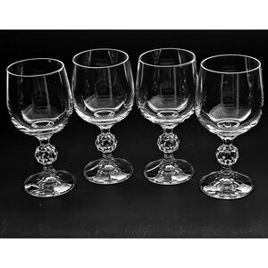 1983 Import Assoc Claudia Wine Glasses 4pc 6" diamond ball stem Poland